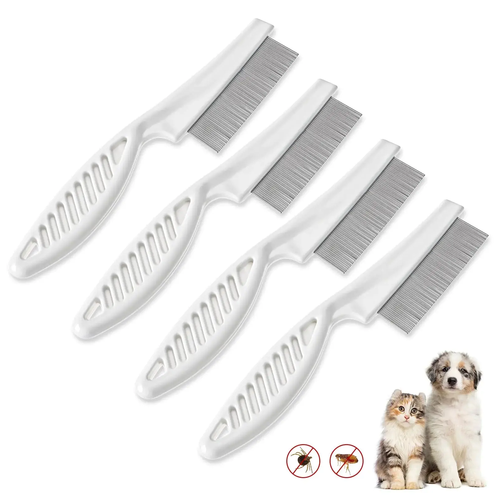 4pcs White Tick Comb for DogsDog Flea Comb Cat Flea Comb Flea Comb for KittensFine Tooth Tear Stain RemoverLarge and Small Grooming Comb for Pets Fine Tooth Tear Stain Remover