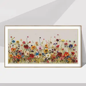 Flower Pattern Cross Stitch Kit, 1 Set Cross Stitch Printed Canvas Wall Decor, DIY Embroidery Kit for Beginners, DIY Wall Art Decor, Embroidery Design