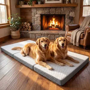 Orthopedic Dog Bed, 3-Fold Portable Pet Mattress for Large Dogs, High Density Foam Folding Dog Bed for Travel and Home, Removable Washable Cover, Dog Accessories