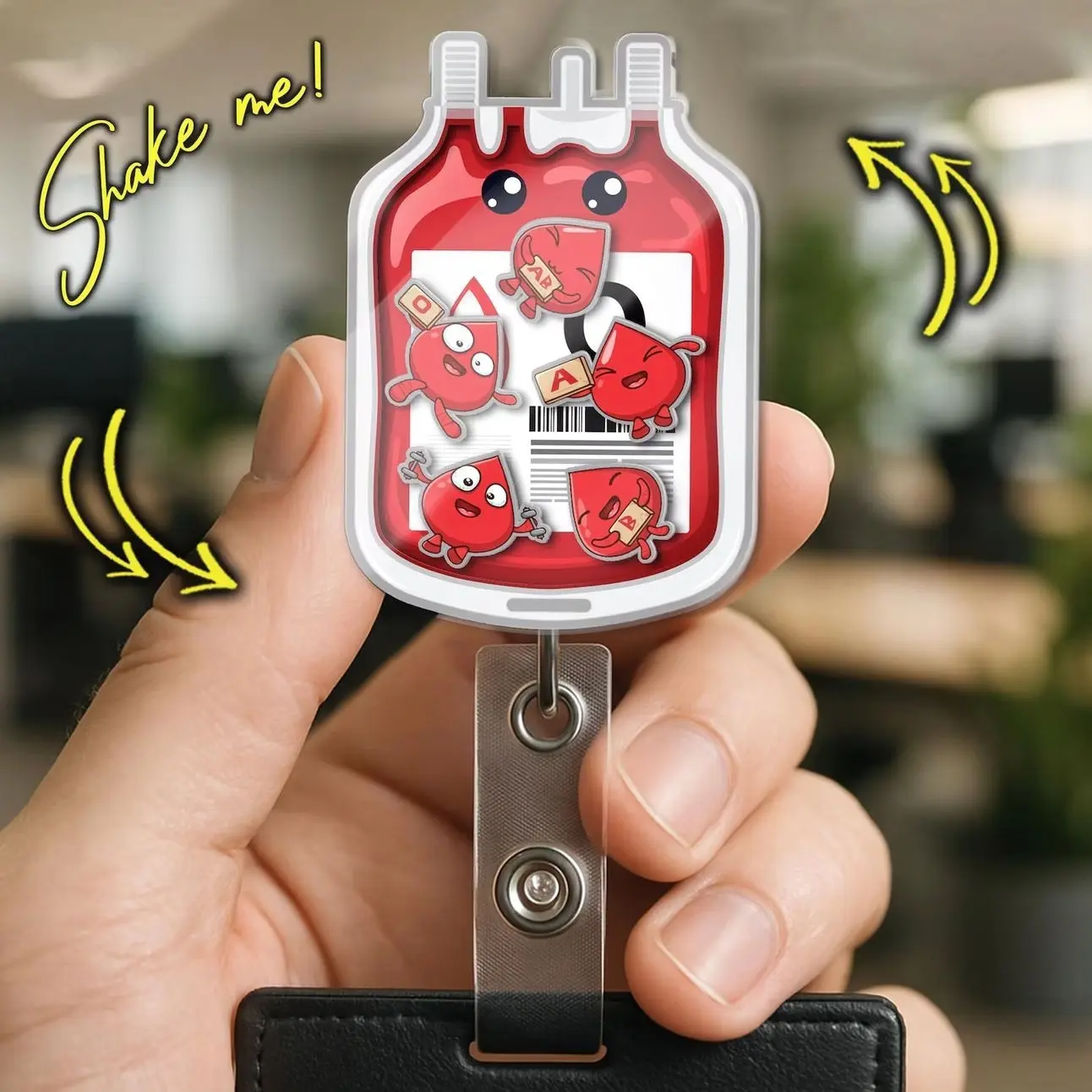 Blood Bag Shaker Badge Reel, Cute Nurse Badge Holder, Phlebotomy Lab Tech Retractable ID Clip Gift CMI