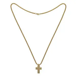 Stately Steel Men's Stainless Steel Cross Pendant with Box Chain
