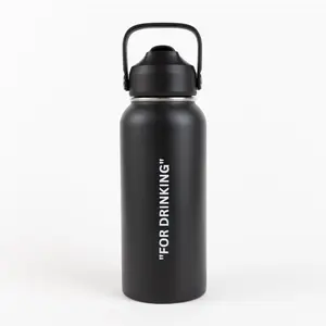 ''VIRGIL ABLOH" All Black Stainless Steel Insulated Reuseable Water Bottle With Straw, Motivational Bottle, Hydro flask, Sports Bottle, Leak Proof Lid, Black Thermos, BPA-free water bottle, 32oz