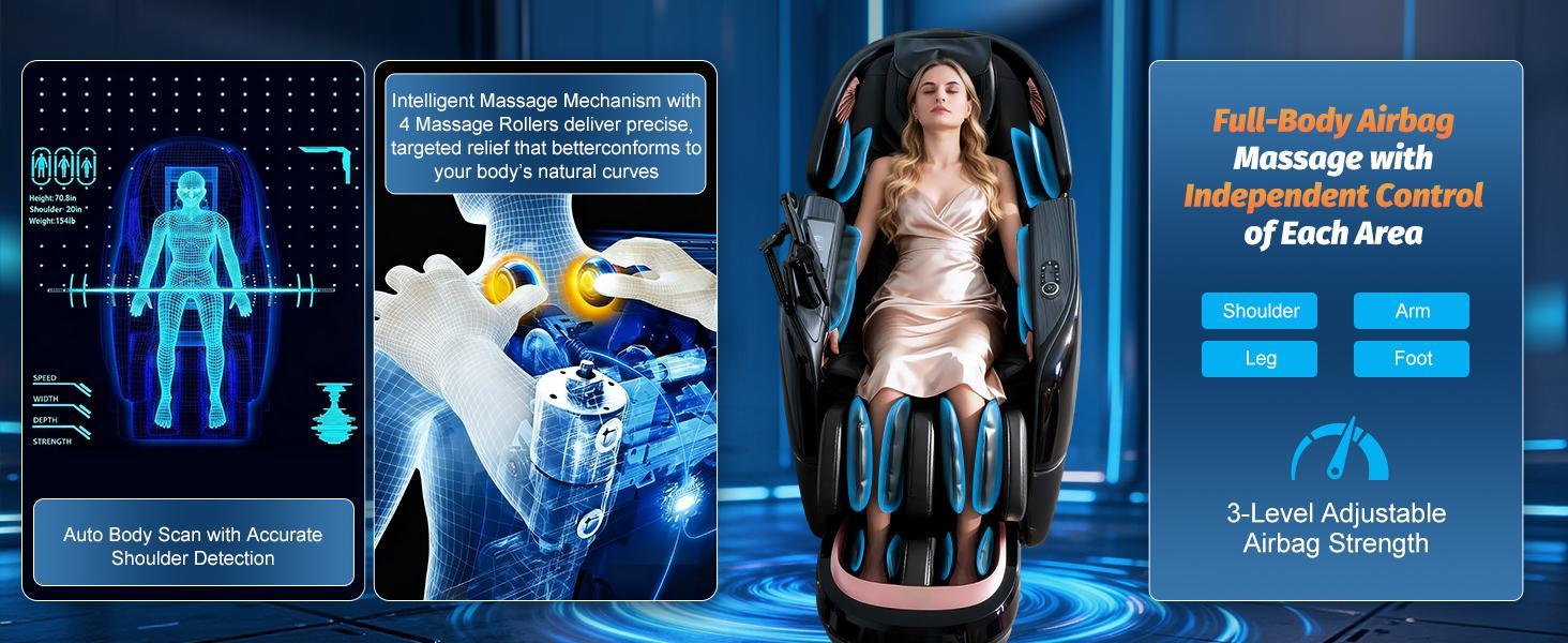 Massage Recliner Chair BV-1 Full Body 2026 Zero Gravity SL-Track Shiatsu Recliner with AI Voice LED Backlight Remote Waist & Calf Heating Phone Holder