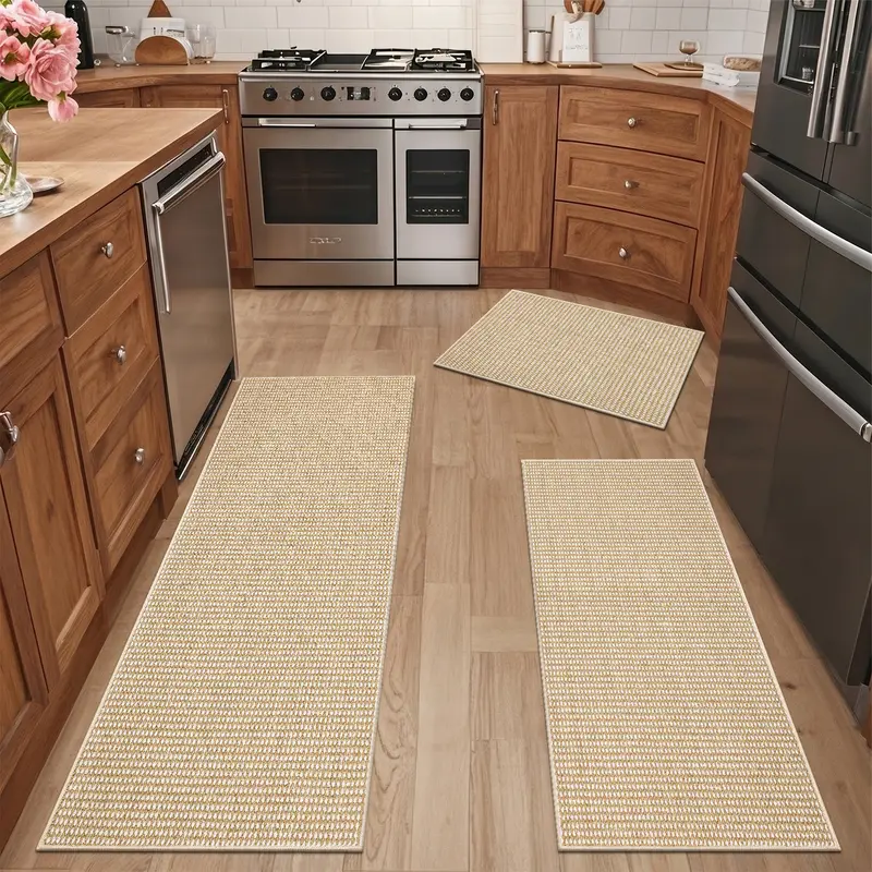 LOKHOM 3-Piece Geometric Solid Kitchen Area Rug Set - Anti-Skid Backing, Absorbent Decorative Rugs, Stain-Resistant Durable Fibers, Washable Runner, Floor Liners Kitchen Rugs, Home Goods for Modern Decor, Gift for Family and Friends