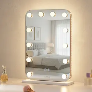 Pracilla Vanity Mirror with RGB LED Lights Hollywood Tabletop Makeup Mirror Illuminated Smart Touch Sensors Adjustable Brightness Full-Spectrum Backlight Decor