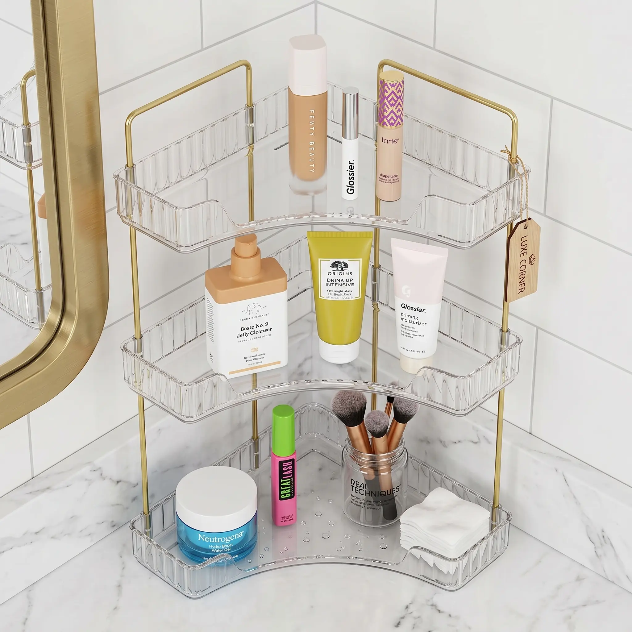 Corner Desktop Transparent Storage Rack 3-Tier Large Capacity Organizer for Vanity Makeup Kitchen Counter Accessories unit bathroom counter organizer perfume tray mobile shelf
