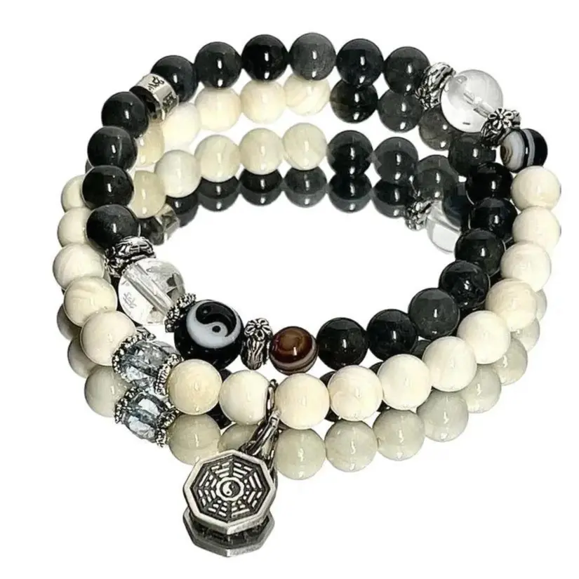 Handsome Black And White Double Layer Unisex Bracelet Daily