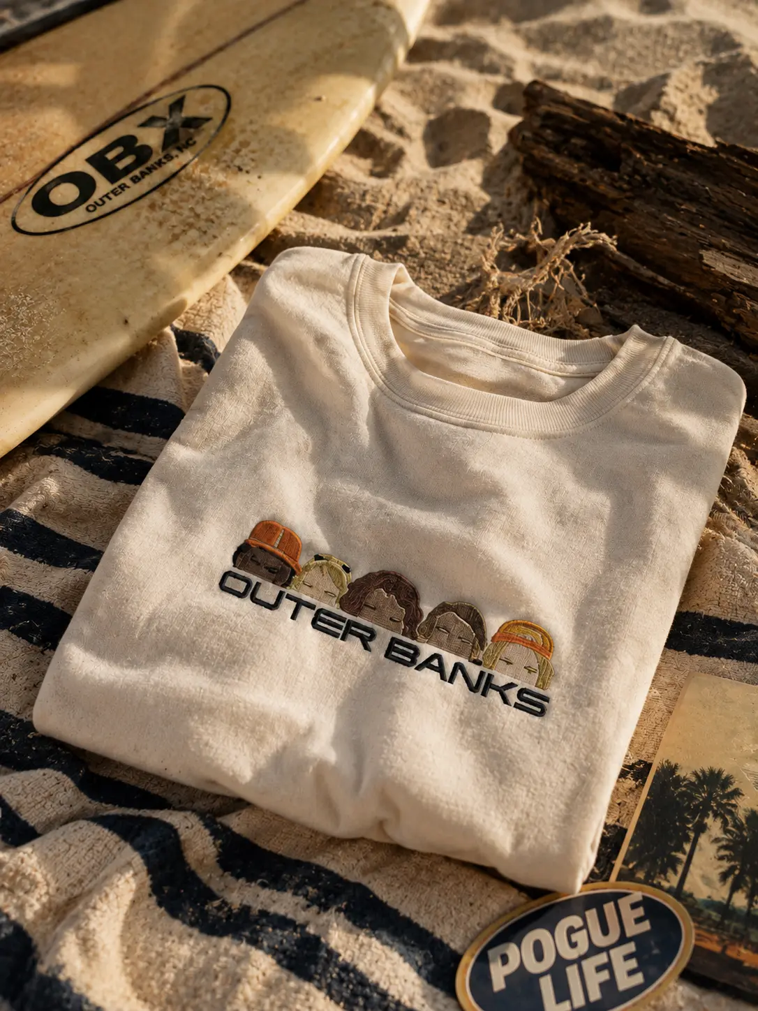 Outer Banks Embroidered Sweatshirt, Vintage Beach Surf Aesthetic Sweater, Gift For Fans