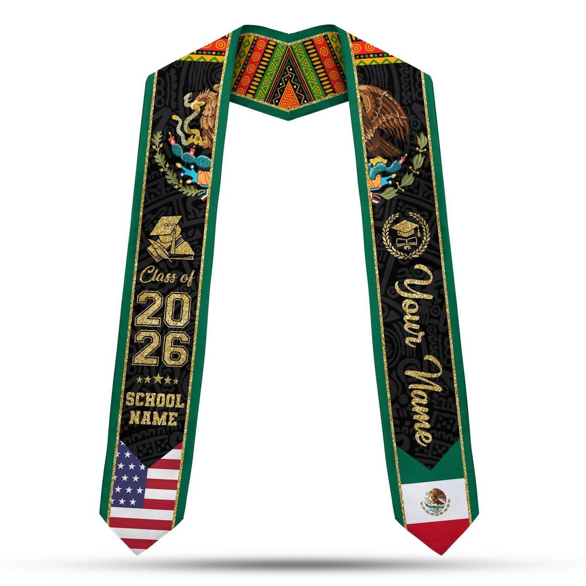 Custom Mexican Graduation Stoles 2026, Class of 2026, Mexican American Flag Graduation Sash, Hispanic Sash Custom Mexican Graduation Stoles 2026, Class of 2026, Mexican American Flag Graduation Sash, Hispanic Sash