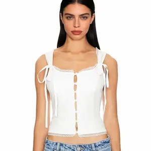 Women's Summer Tank Tops Elegant Lace Trim Sleeveless Button Down Tops for Casual Daily Wear