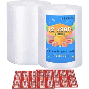 Nylon Bubble Cushioning Rolls 72 ft 12 Inch width Packing Materials 3/16" AIR Bubble Perforated every 12" wrap 20 bonus Fragile Stickers