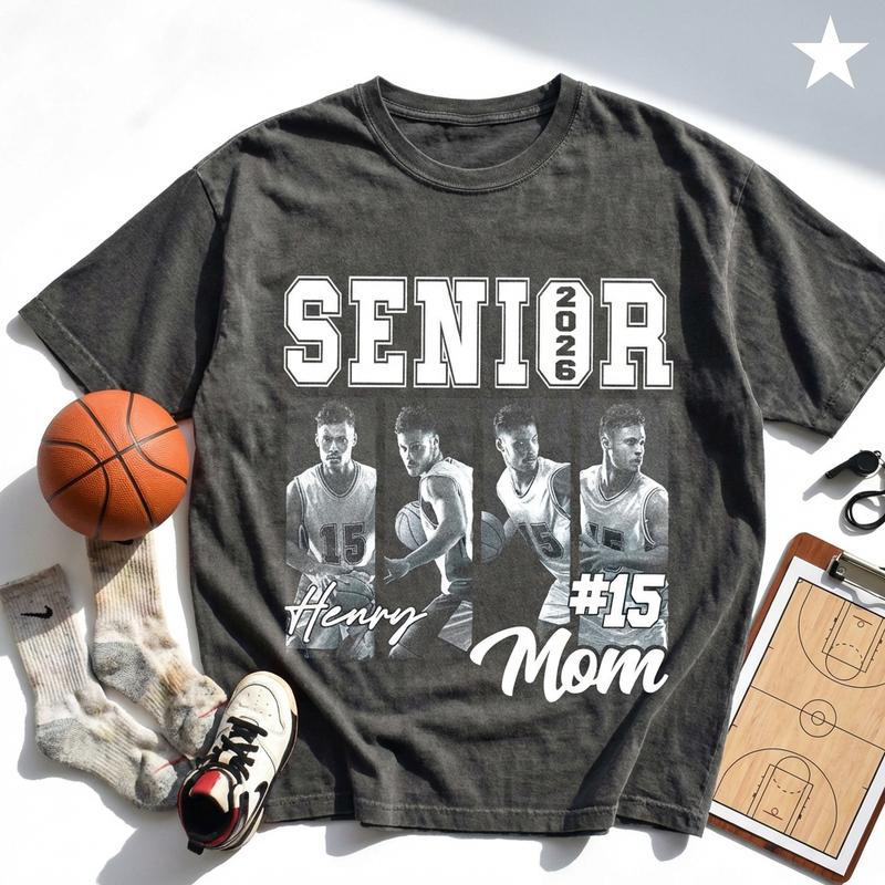 Custom 2026 Senior Basketball Mom Shirt,Custom Basketball Player Photos Shirt,Basketball Mama Shirt with Name & Jersey Number,Senior Night