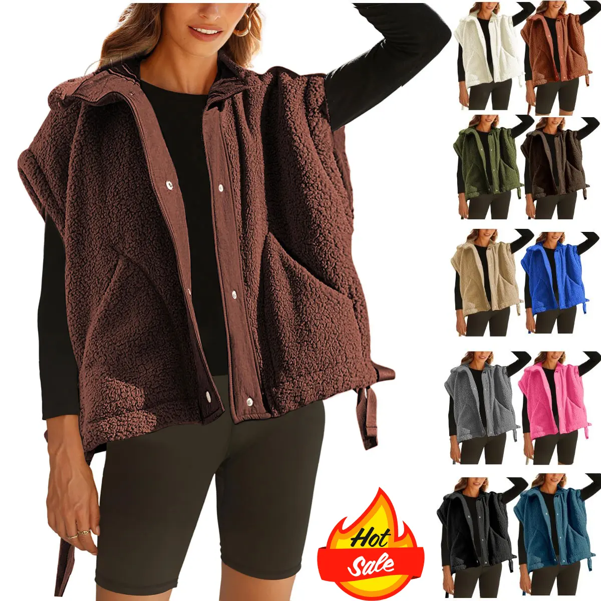 Molitree Women's Oversized Fleece Vest Sleeveless Casual Button Down Piecing Fuzzy Sherpa Gilet Jacket with Pockets Basic Minimalist