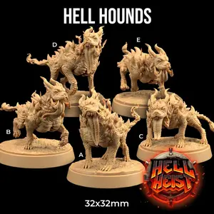 Hell Hounds Hell Heist Dog Doggos | The Dragon Trappers Lodge | 32mm Scale | Miniature TTRPG Mini DnD Dungeons Dragons Wargame