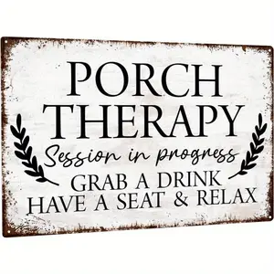 Vintage Porch Therapy Sign, Retro Welcome Wall Art, Self Adhesive Wall Decor, Outdoor Indoor Decoration for Porch, Backyard, Bar, Yard, Vintage Garage Signs