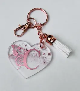 Cute Personalized Keychain with Matching Tassel, Heart Design, Acrylic Material, Hook & Loop, Customizable for Various Occasions