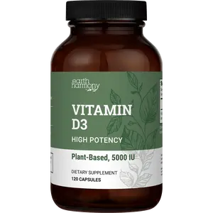 Earth Harmony Vegan Vitamin D3 5000 iu Supplement - Pure, High Potency Supplements for Immune Health & Strong Bones Support - 120 Capsules