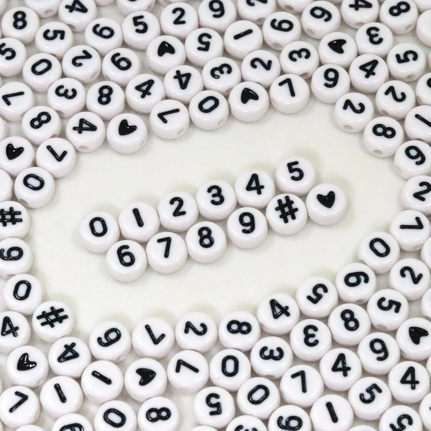 500 count  Number Beads for  Making, DIY Necklaces, Key Chains, Bracelets (4x7 Round, White)