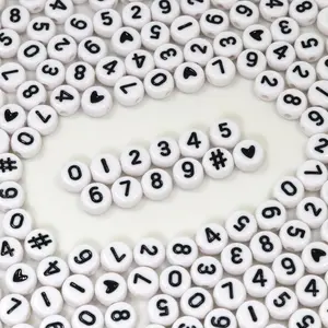 500 count  Number Beads for  Making, DIY Necklaces, Key Chains, Bracelets (4x7 Round, White)