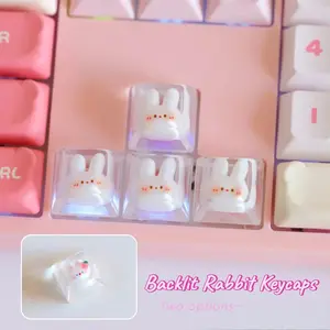 4pcs/set Backlit Rabbit Keycaps Resin Personalised Creative for Cross Axis Mechanical Keyboard Caps Adorable Cartoon Girl Gift