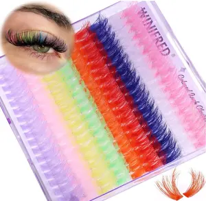 Colored Lash Clusters Eyelash Clusters D Curvature Eyelash Extensions 16MM Mixed Colorful Individual Lashes 80D Pink White Green Yellow Purple Blue Red DIY Rainbow Lash Extension by Winifred