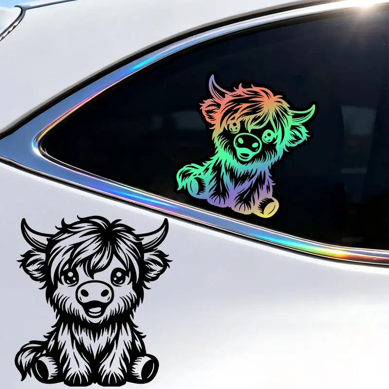 1-piece Scottish Highland Cattle Pattern Car Truck, Farm-themed Vehicle Exterior Decoration, Automotive Decoration, Automotive Decals, Waterproof Self-adhesive Windshield Truck Decal Suitable for Car Windows, Bumpers and Smooth Surfaces