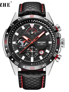 Trendy Genuine Leather Night Glow Waterproof Men's Mechanical Watch, Stylish Analog Timepiece for Daily Wear & Special Occasions