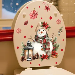 1Pc lantern and cute snowman toilet sticker, wall sticker, suitable for bedroom living room background wall decoration, study bathroom decoration, glass decoration, etc., Bathroom Decoration Supplies, to create a happy and warm Christmas atmosphere