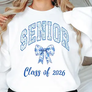 Senior Sweatshirt Class of 2026, Coquette Bow Graduation Crewneck, Personalized Cheer Senior Gift, Cute Class of 2026 Sweater