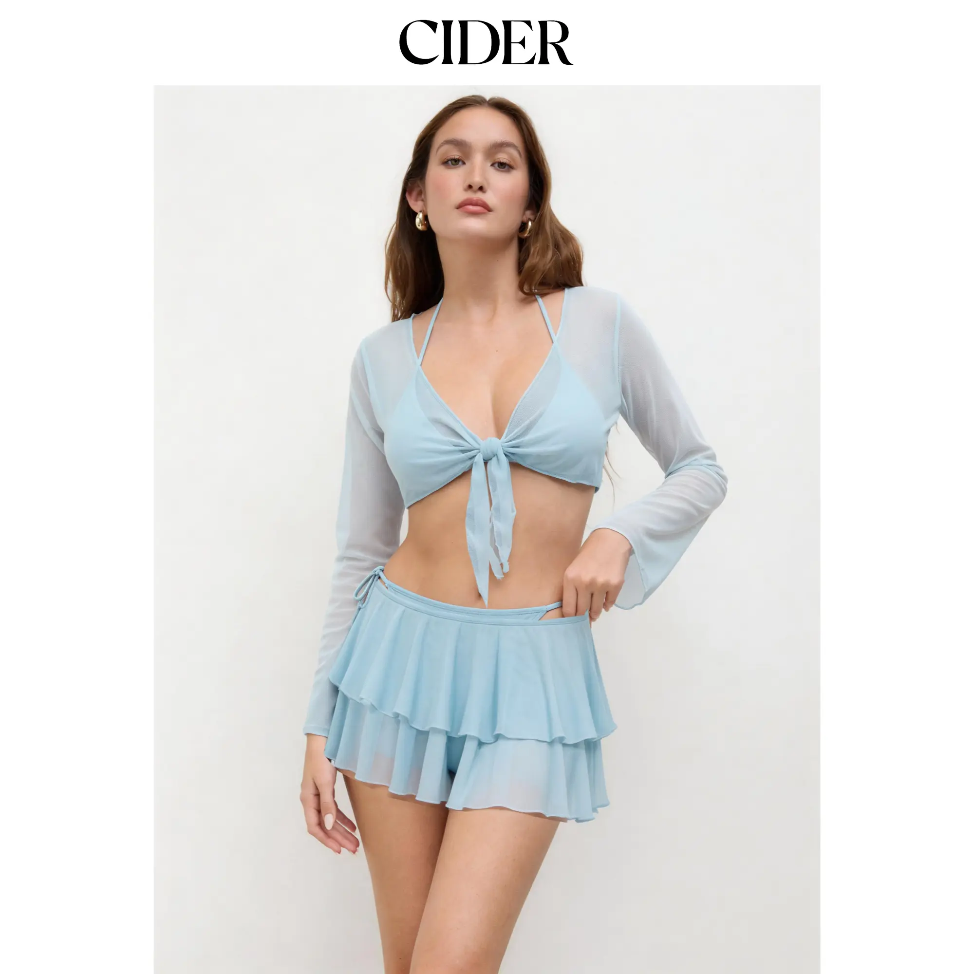 Cider Halter Neckline Bikini Swimsuit With Cover Up Set