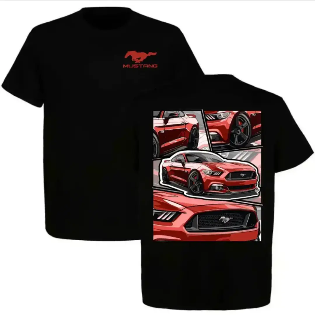 180g[ MADE IN US ] Ford Mustang Comic Style T-Shirt, Sports Car Graphic Tee, Muscle Car Shirt for Men, Made in USA Gift for Car Lovers