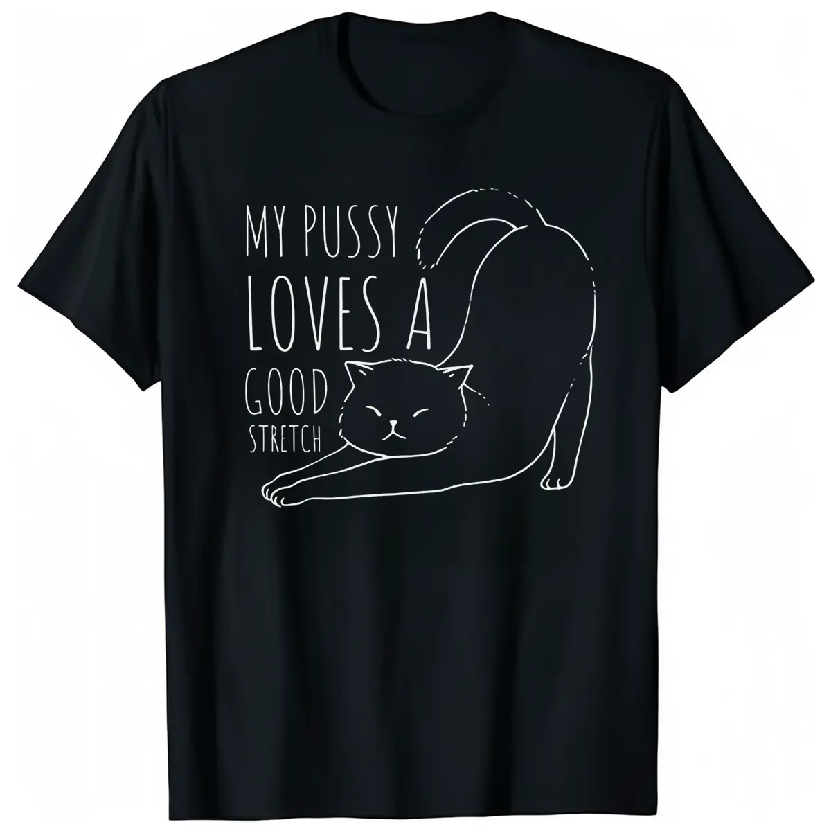 Loves a Good Stretch Funny Cat Shirt, Inappropriate  for Women, Funny Gag Gift, Unhinged Humor, Cat Shirt for Mom, Funny Tee Tshirt Round Neck