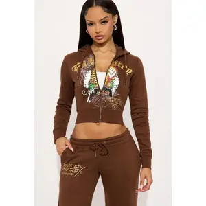 Ed Hardy Tiger Peak Zip Up Hoodie - Brown J