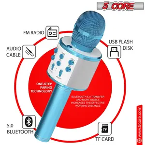 5Core Wireless Karaoke Microphone Bluetooth Mic Portable Handheld Microfonos Inalambricos BLUE