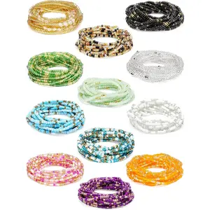 12 Count 50-70 Inch Waist Beads Set Summer Handmade Colorful African Belly Beads Chain Plus Size Body Jewelry Non Stretching Belly Chain Jewelry for Women Colorful Waist Jewelry