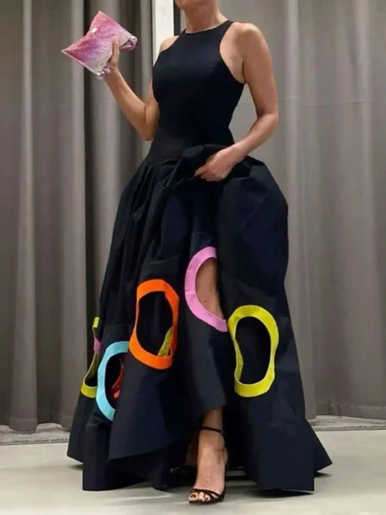 Women's Casual Long Dress, Sleeveless, New Colorblock Design, High-End Round Neck, Loose-Fitting, Perfect for Festive Parties, All Seasons, Elegance, Festival