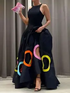 Women's Casual Long Dress, New Colorblock Design, High-End Round Neck, Loose-Fitting, Perfect for Festive Parties, All Seasons, Elegance, Womenswear
