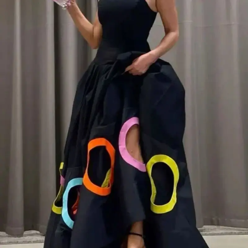 Women's Casual Long Dress, Fancy Dresses, Sleeveless, New Colorblock Design, High-End Round Neck, Loose-Fitting, Perfect for Festive Parties, All Seasons, Elegance, Festival