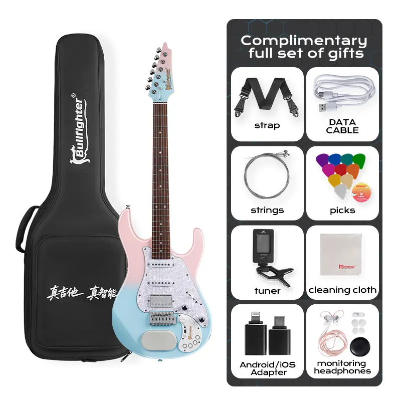Bullfighter VibeT3 True Sound Integrated Smart Electric Guitar for Beginners - Built-in Effects Processor, 8 Hours of Use, Anytime Anywhere Playability