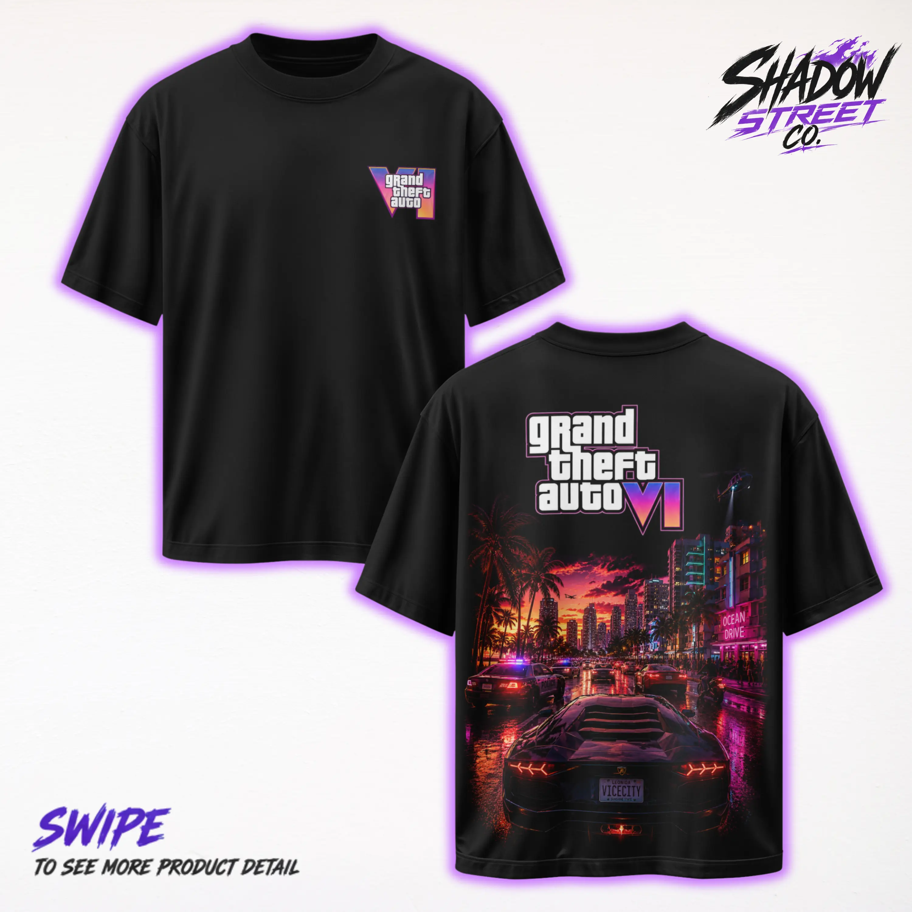 Grand Theft Auto VI 2026 V4 Gaming Graphic T-Shirt, Vice City Shirt Open World Crime Adventure Game Streetwear  – Y2K Unisex Two Side Graphic Tee, Top Trendy Streetwear Gift For Gamer Fans