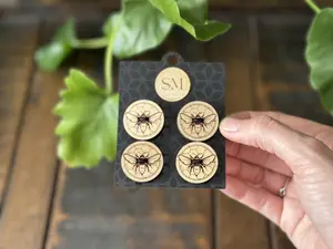 Wooden Bee Buttons - Set of 10, 1" Diameter, 3 Color Options