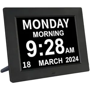 Digital Day Calendar Clock 5  Clock & 3  Reminders  8 Inch Non-Abbreviated Day Date Month Dementia Senior Clocks for Eldarly Memory Loss Vision Impaired Clock