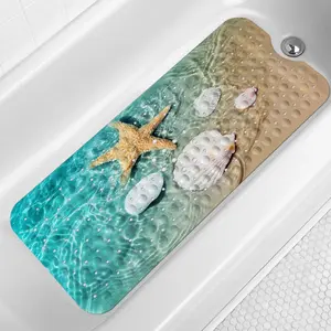 Summer Beach Bathtub Mat Non Slip, 40 X 16 Inch Tub Mat for Bathroom, Starfish Seashell Bath Tub Shower Mat with Drain Holes and Suction Cups