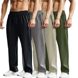 4PCS Ice Silk Sports Pants with Drawstring, Elastic Design, Zippered Pockets, Thin High Elastic Quick Dry Fitness Trousers, Skin Friendly Smooth Soft Fabric, Suitable for Indoor Sports, Summer Outdoor Sports, Breathable Activewear Bottoms