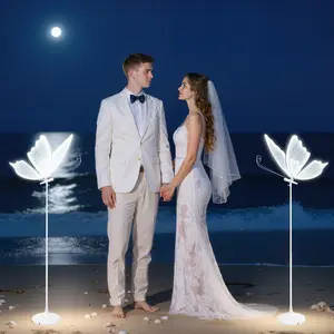 2-Pack Adjustable Height 48W LED Butterfly Wedding Lights, Floor & Ceiling Mount Decorative Lamp with Soft Romantic Lighting for Aisle, Banquet Table, Dance Floor, for Wedding Party Event Home Decor