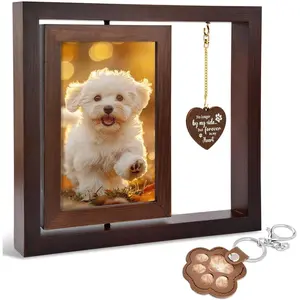 Pet Memorial Frame - Rotating Wooden Picture Frame for 4x6 Photos, Dog Memorial Picture Frame for Loss of Dog or Cat Sympathy Gift, Pet Bereavement Remembrance Picture Frame for Beloved Dog or Cat