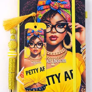 Petty AF Luxury Journal Set | Black Girl Magic Stationery | Glitter Pen Bundle | Boujee Planner Gift for Women