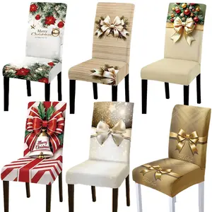 Christmas Chair Cover European American Printed Holiday Atmosphere Decoration with Cartoon Animation for Dining Study Chairs Dustproof Home Use washable holiday decoration chair protective cover