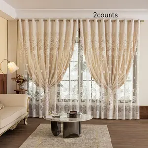 Floral Pattern Sheer Curtain, 2 Counts/set Double-layer Floral Thin Sheer Curtain, Home Decorative Curtain for Living Room & Bedroom