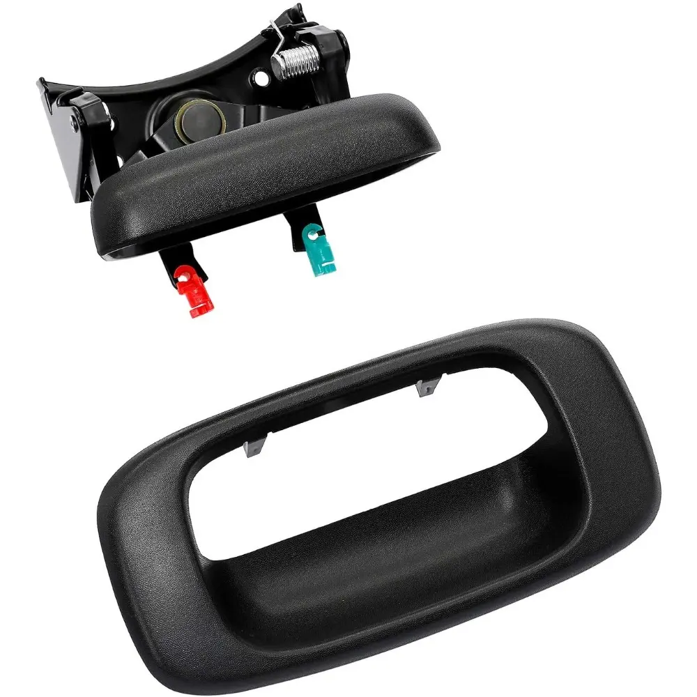 Car Accessories Replacement Tailgate Handle Latch, Bezel Trim & Rod Clips for 1999-2007 Silverado Sierra 1500, 2500, 3500 Truck Vehicle | Replaces# 15997911, 15228539, 15228541, 15228540